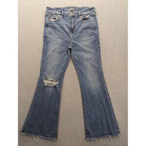 American Eagle Jeans Womens 10 Blue Super Hi Rise Flare Distressed Stretch Denim